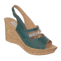 Sandale dama din piele naturala cu platforme de 8.5 cm Verde Color BVS46XV