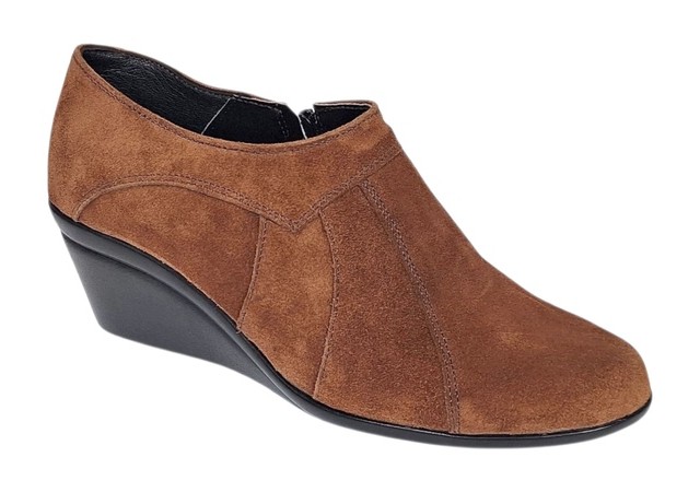 Botine dama din piele naturala intoarsa Maro Brun cu platforme de 5 cm - Mira Velur 