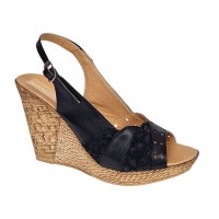 Sandale dama din piele naturala cu platforme de 10cm Negru Floral BVS47XN