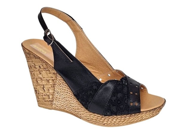 Sandale dama din piele naturala cu platforme de 10cm Negru Floral BVS47XN