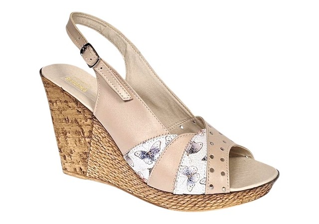 Sandale dama din piele naturala cu platforme de 10cm Bej Color BVS47XBF
