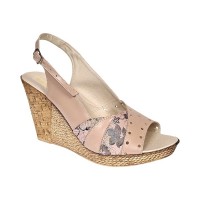 Marimea 38 Sandale dama din piele naturala 10cm Nude Floral LS47XNUD