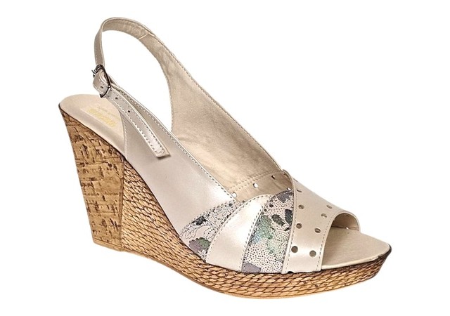Sandale dama din piele naturala cu platforme de 10cm Bej Verde Floral BVS47BXV