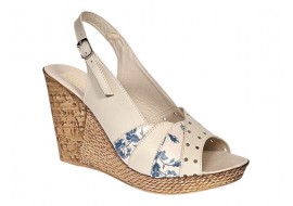 Sandale dama din piele naturala cu platforme de 10cm Bej Blue Floral BVS47BXF