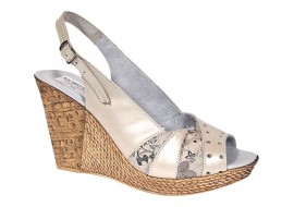 Sandale dama din piele naturala cu platforme de 10cm Crem Sidefat Floral BVS47CXF