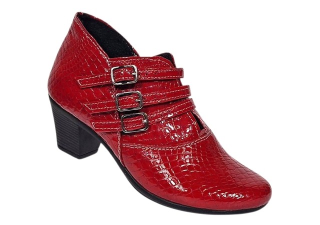 Botine dama rosii din piele naturala Croco cu toc de 5 cm BVS63CRR