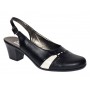 Pantofi eleganți de damă, tip slingback, cu toc gros stabil și design modern în combinație negru-alb. Ideali pentru ținute office sau casual.