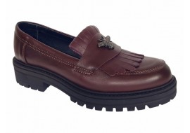 Pantofi dama bordeaux piele naturala cu talpa groasa si accesoriu albina