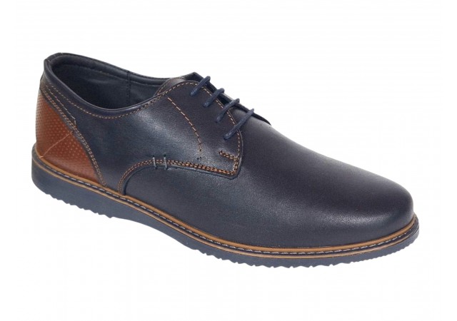 Pantofi barbati casual din piele naturala bleumarin - maro RSY470BL