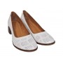 Pantofi damă casual eleganți albi din piele naturală, cu perforații și toc comod