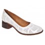 Pantofi damă casual eleganți albi din piele naturală, cu perforații și toc comod