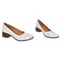 Pantofi damă casual eleganți albi din piele naturală, cu perforații și toc comod