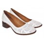 Pantofi damă casual eleganți albi din piele naturală, cu perforații și toc comod