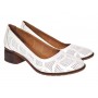 Pantofi damă casual eleganți albi din piele naturală, cu perforații și toc comod