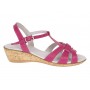 Sandale dama fucsia din piele naturala cu barete si catarama purtate cu jeansi S27ROZ
