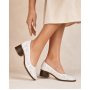 Pantofi damă casual eleganți albi din piele naturală, cu perforații și toc comod