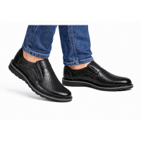 Pantofi barbati casual de vara cu perforatii - Corsa Negru Piele Naturala GKR506N