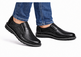 Pantofi barbati casual de vara cu perforatii - Corsa Negru Piele Naturala GKR506N