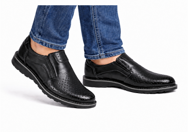 Pantofi barbati casual de vara cu perforatii - Corsa Negru Piele Naturala GKR506N
