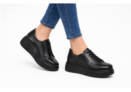 Pantofi dama Sport Casual din piele naturala de culoare neagra GKR121NS