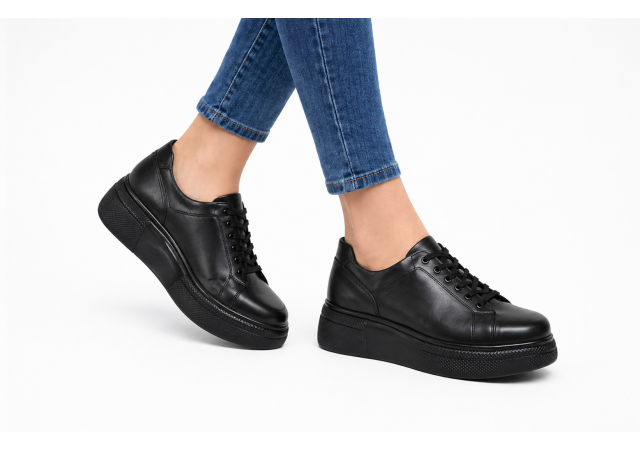 Pantofi dama Sport Casual din piele naturala de culoare neagra GKR121NS