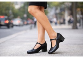 Pantofi dama de dans negri cu bareta din piele naturala STD22N
