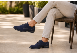 Pantofi barbati bleumarin din piele naturala intoarsa – stil derby casual elegant GKR103BLVEL