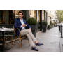Pantofi barbati bleumarin din piele naturala eleganti cu siret si perforatii decorative