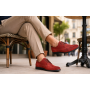 Pantofi barbati rosii din piele naturala intoarsa cu sireturi si perforatii laterale
