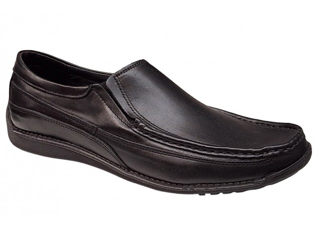 Pantofi barbati casual din piele naturala cu elastic Negru GKR82N