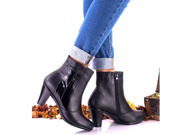 Botine dama negre din piele naturala croco toc 6cm MVS64N