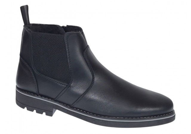 Ghete barbati din piele naturala imblanite cu fermoar Negru GB4101N