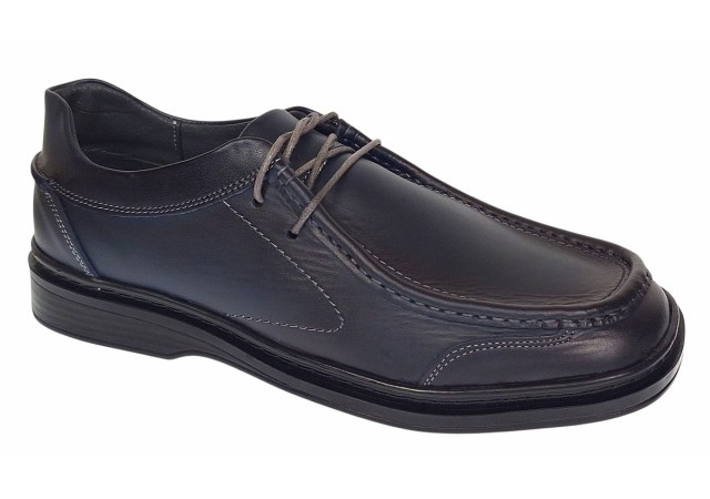 Pantofi casual barbati din piele naturala pe calapod lat - Bleumarin GKR11BL