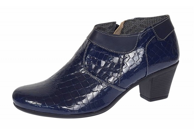 Botine dama din piele naturala cu fermoar MV4 Croco Bleumarin BT