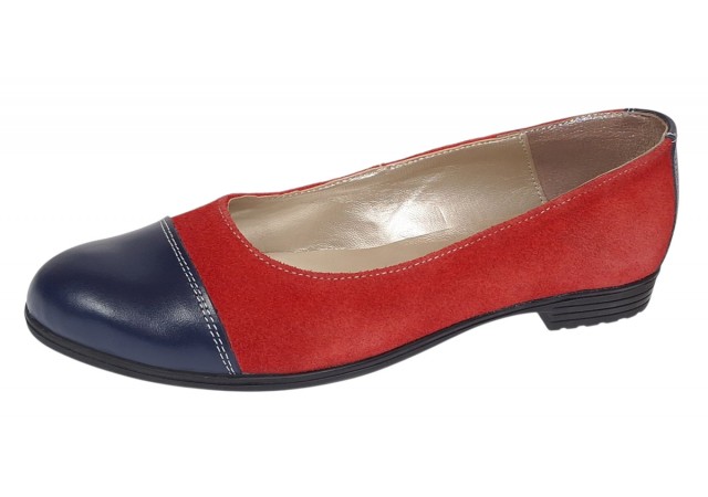 Balerini dama casual din piele naturala Rosu - Bleumarin RUTBLR