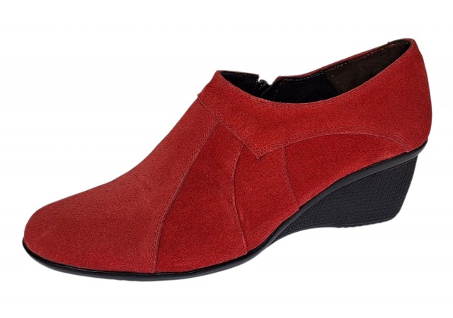 Botine dama rosii din piele naturala intoarsa cu platforme de 5 cm - Mira Velur