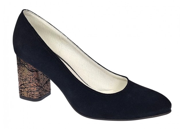 Pantofi eleganti dama negri din piele intoarsa toc aramiu 7cm - NA97N