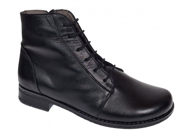 Ghete dama casual din piele naturala cu siret si fermoar NA160 Negru