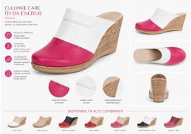 Saboti dama din piele naturala Fucsia - Alb cu talpa tip pana SB50FA