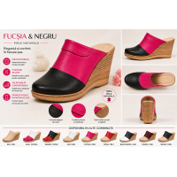 Saboti dama din piele naturala Negru - Fucsia cu talpa tip pana  SB50NF
