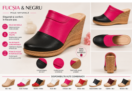 Saboti dama din piele naturala Negru - Fucsia cu talpa tip pana SB50NF