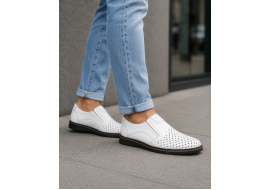 Pantofi barbati albi din piele naturala perforata fara siret Corsar GKR506A