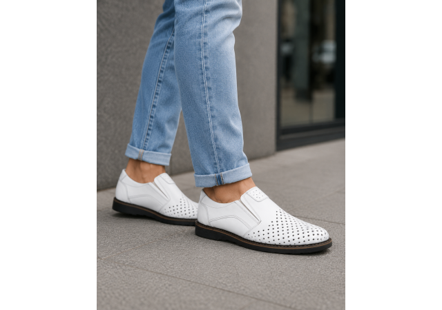 Pantofi barbati casual de vara cu perforatii - Corsa Piele Naturala Alb GKR506A