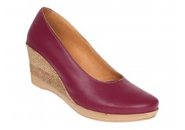 Pantofi dama casual din piele naturala box cu platforma de 7 cm MARA Visiniu