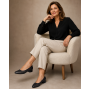 Pantofi dama negri perforati din piele naturala cu toc mic Loriana CLP05N