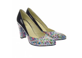 Marimea 40 - Pantofi dama, eleganti din piele naturala , negru cu imprimeu, toc 7cm - LNAA8NCOLOR