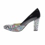 Pantofi dama, eleganti din piele naturala de culoare neagra lacuita cu imprimeu, toc 9cm - NAA8NCOLOR