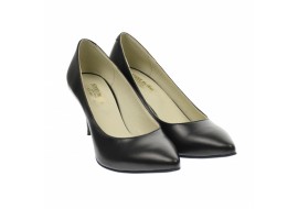 OFERTA MARIMEA  39   - Pantofi stiletto dama, negri, din piele naturala box , toc 8 cm - LNA63N