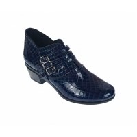 Botine dama din piele naturala Croco, Barete, Catarame argintii, Toc de 5 cm, Albastru - MVS63CTCRBL