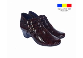 Botine dama din piele naturala Croco, Barete, Catarame argintii, Toc de 5 cm, GRENA - MVS63CTCRGR